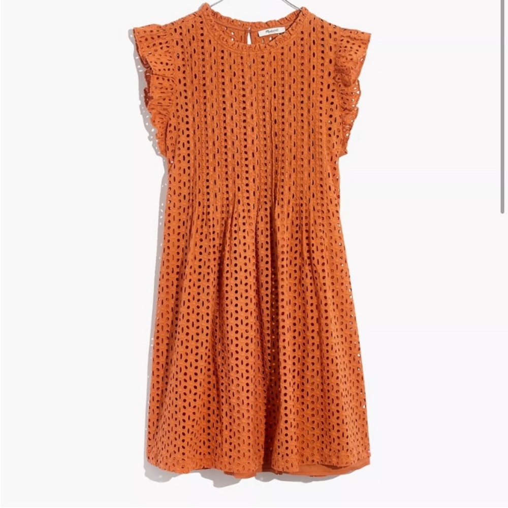 Madewell, peachy/orange dress, knee length dress